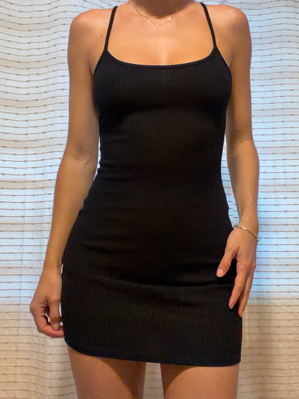 Urban Outfitters Black Ribbed Spaghetti-Strap Mini Dress
